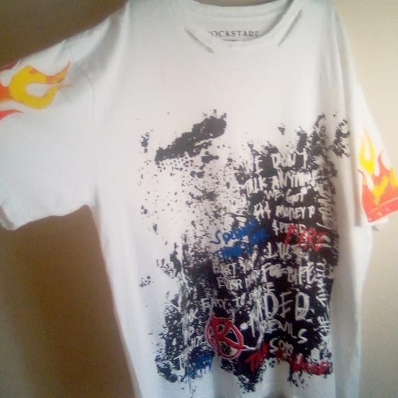 Nwot Rockstar Sushi Heavily Distress Flame Graphic Tee - Picture 3 of 17